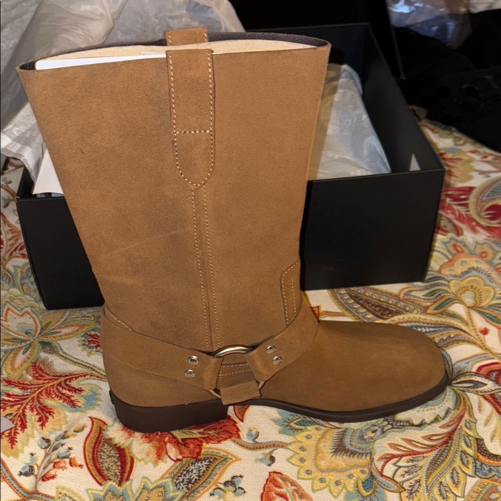Coach Brown Suede Tara Moto Pull-On Harness Biker Boots NIB - Picture 5 of 7